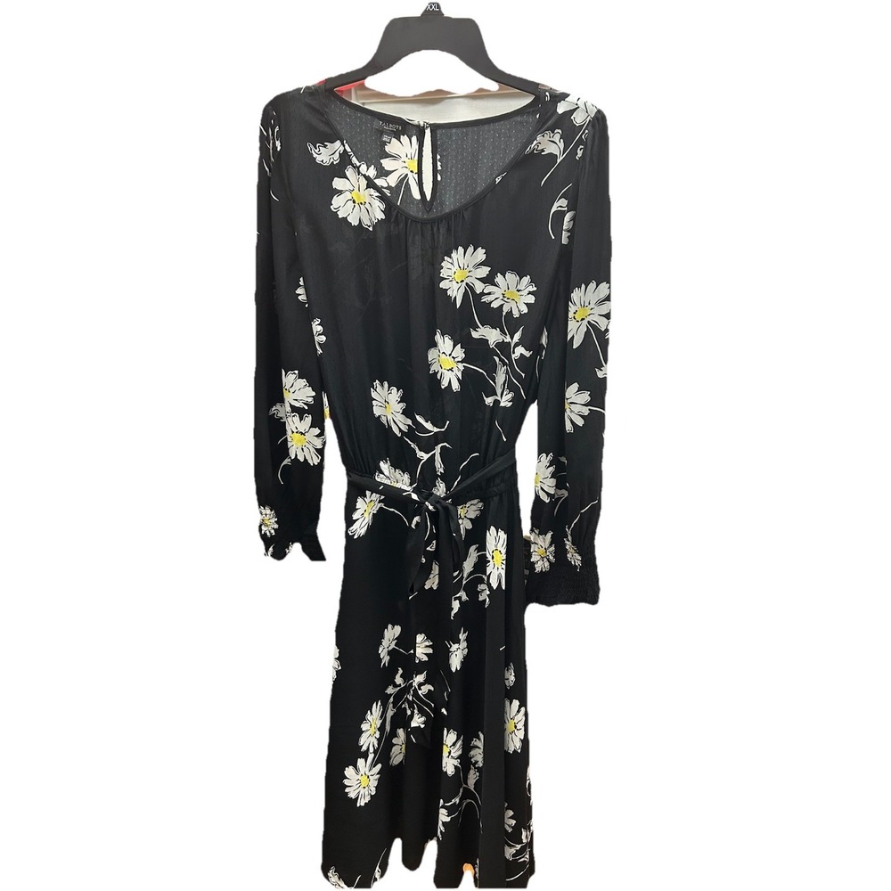 Vintage Talbots Woman's Dress, Black & White Daisy Print, Fit & Flare  Midi, 14P